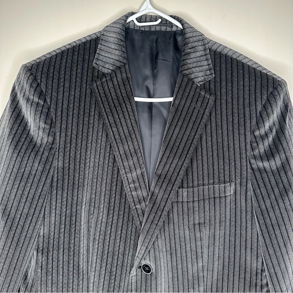 Men’s Grey Black Stripe Velour Two Button Sports Jacket - Picture 3 of 10